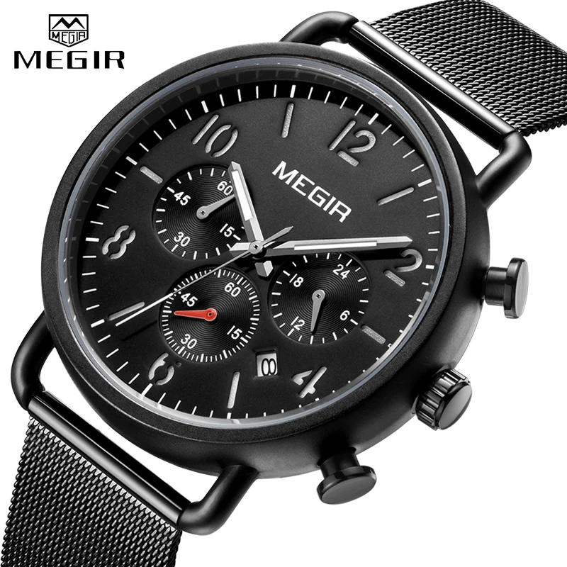 

MEGIR Fashion Casual Watch Men Top Brand Luxury Steel Mesh Waterproof Quartz Wrist Watch Men's Sport Chronograph Watches