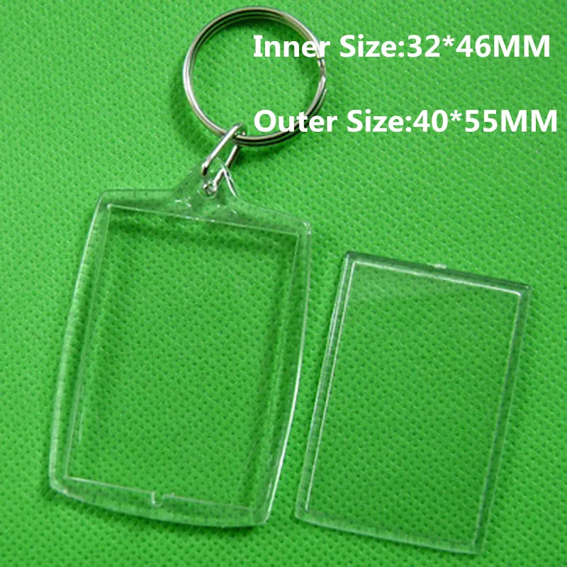 10Pcs/Lot Rectangular Arc Transparent Blank Insert Photo Picture Frame Key Ring Split keychain Acrylic bag pendant