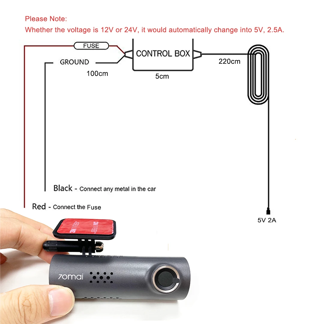 Mini Micro USB Car Dash Camera Charger Adapter Cam Hard Wire DVR Hardwire Kit for XiaoMi 70Mai YI 360 3.2m 12v-24v to 5v 2.5A