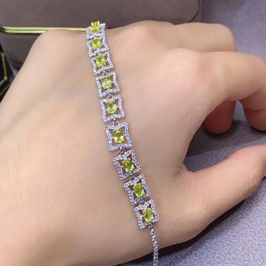 KJJEAXCMY fine jewelry 925 sterling silver inlaid natural Peridot hand bracelet new female trendy bracelet support testing