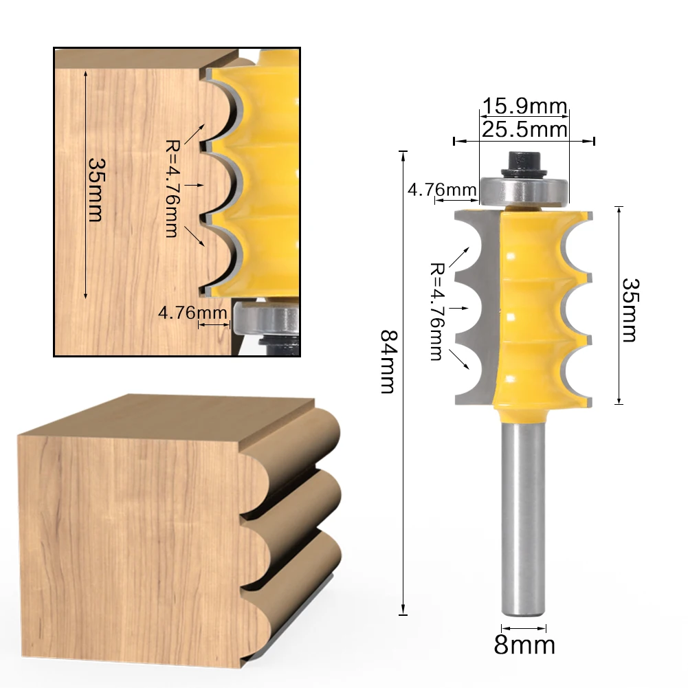 2 Buah 8 Mm Shank Tiga Manik & Triple Seruling Besar Molding Router Bit Set Line Pisau Pemotong Kayu