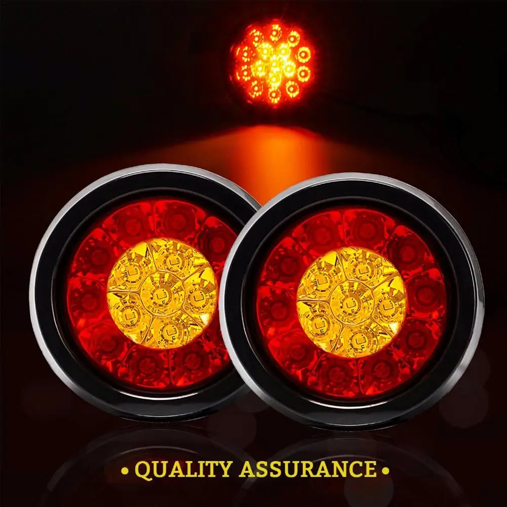 A Pair 16 LED Dual-Color Taillights Rubber Ring Round Taillights Car Rear Tail Light Turn Signal Light for RV Trailer Truck