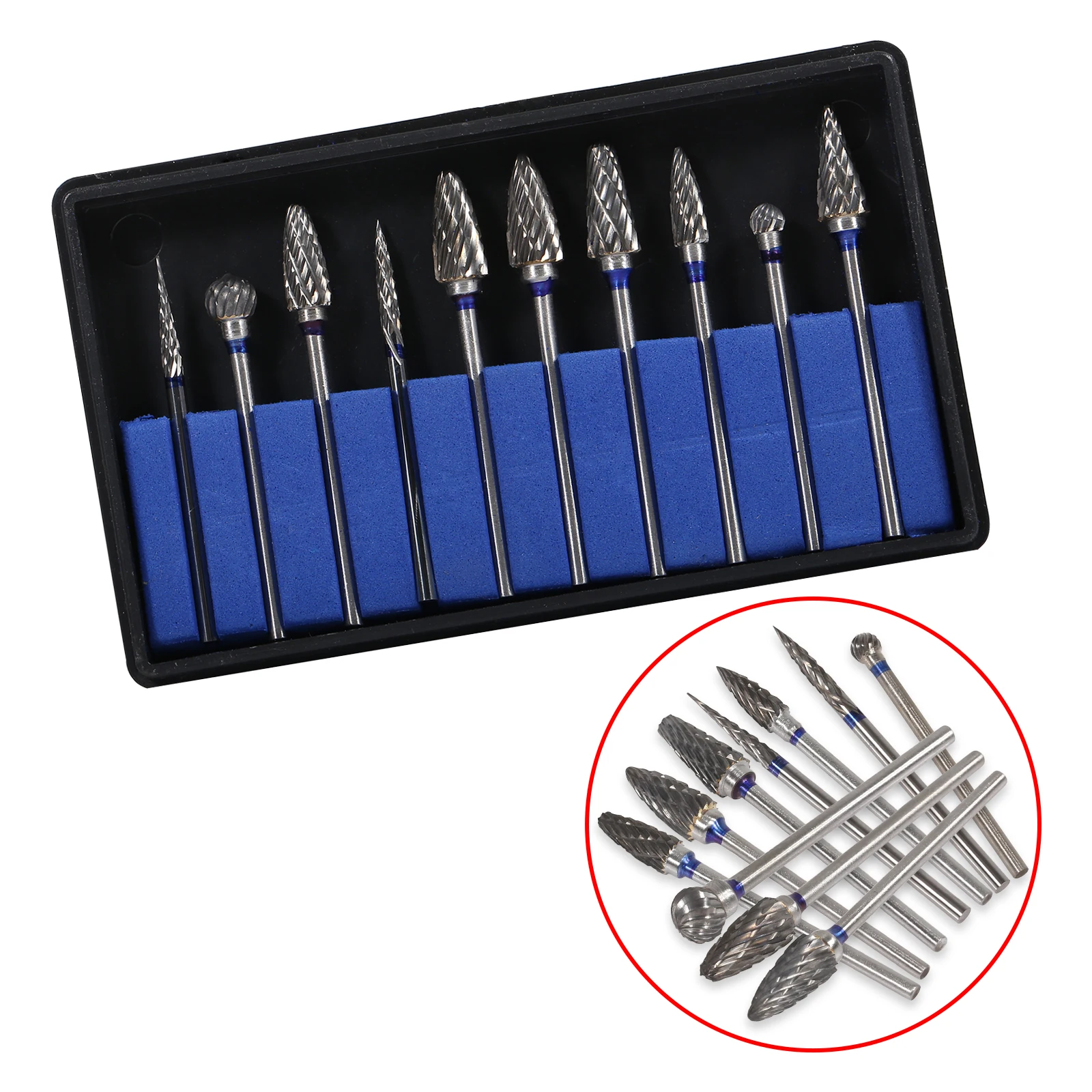 10Pcs Nieuwe Tungsten Carbide Staal Materiaal Burs Cutters Tips Polijsten Multifunctionele Slijpen Boren P-Type 2.35Mm Tool kit