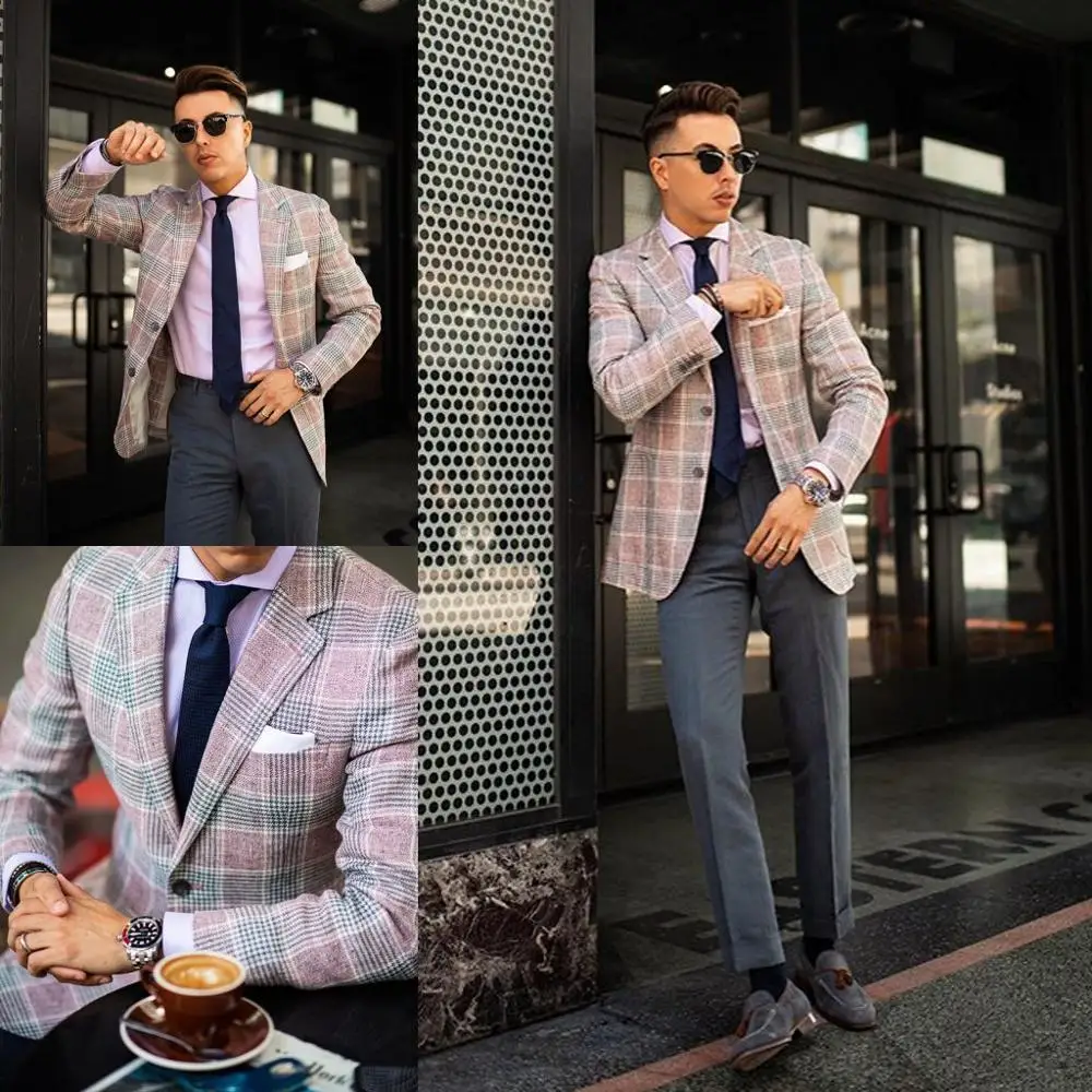 

Handsome Mens Suits Wool Blend Notched Lapel Terno Masculino Formal 2 Button Suit Custom Made