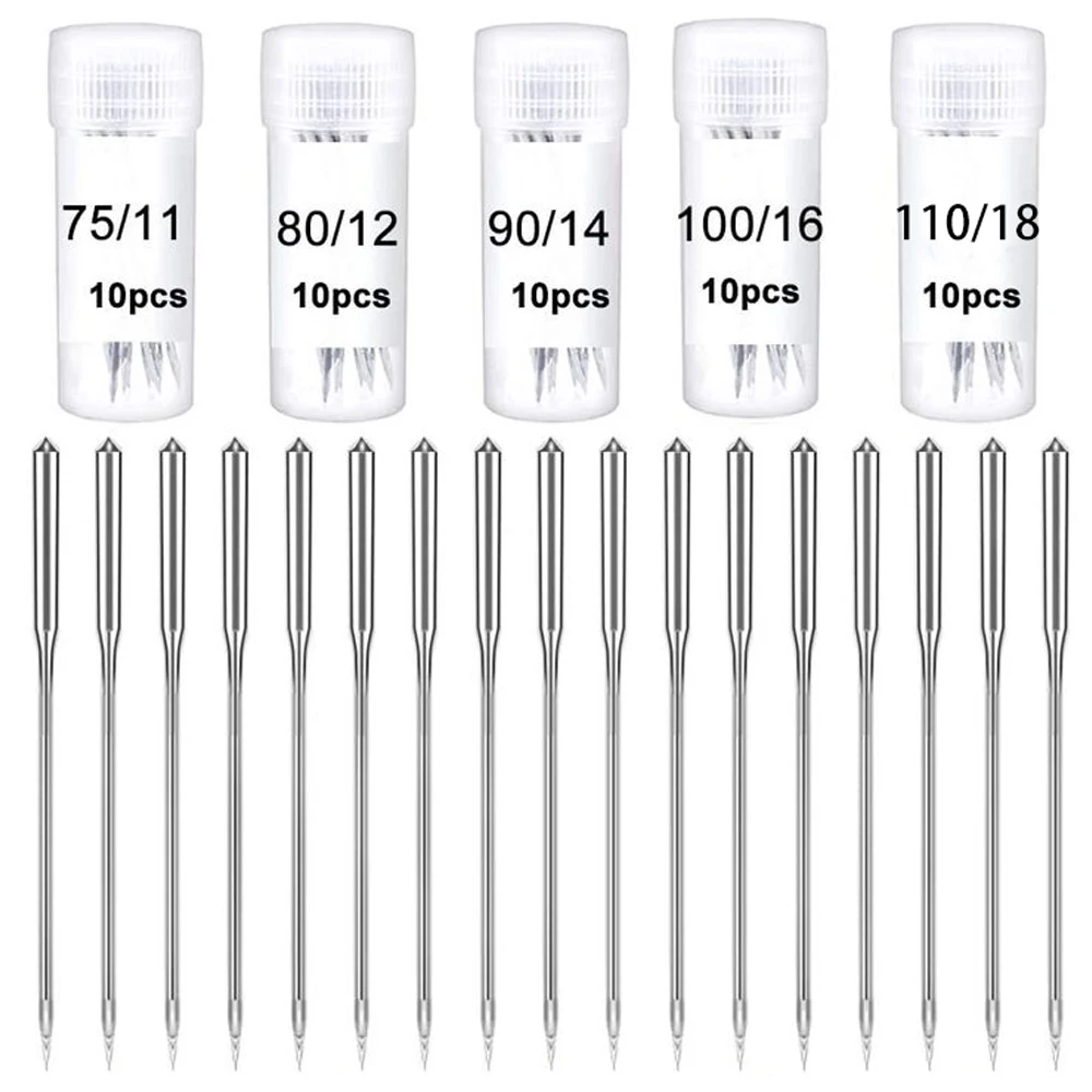 

D&D 50pcs Sewing Machine Needles Universal Regular Point for Home Sewing Machine with Sizes 75/11 80/12 90/14 100/16 110/18