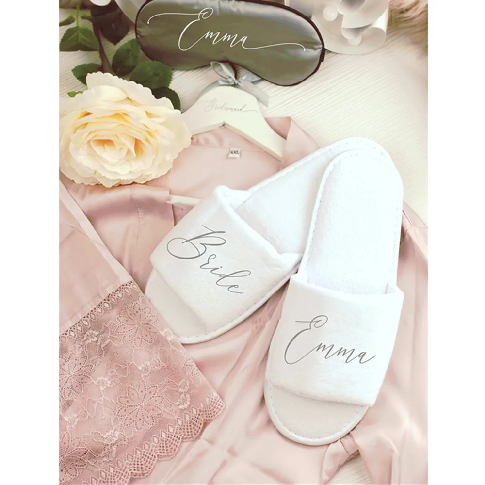 silver bridal party Slippers,personalised bride flower girl Slippers,bridesmaid proposal Gift,Bachelorette Slippers travel favor