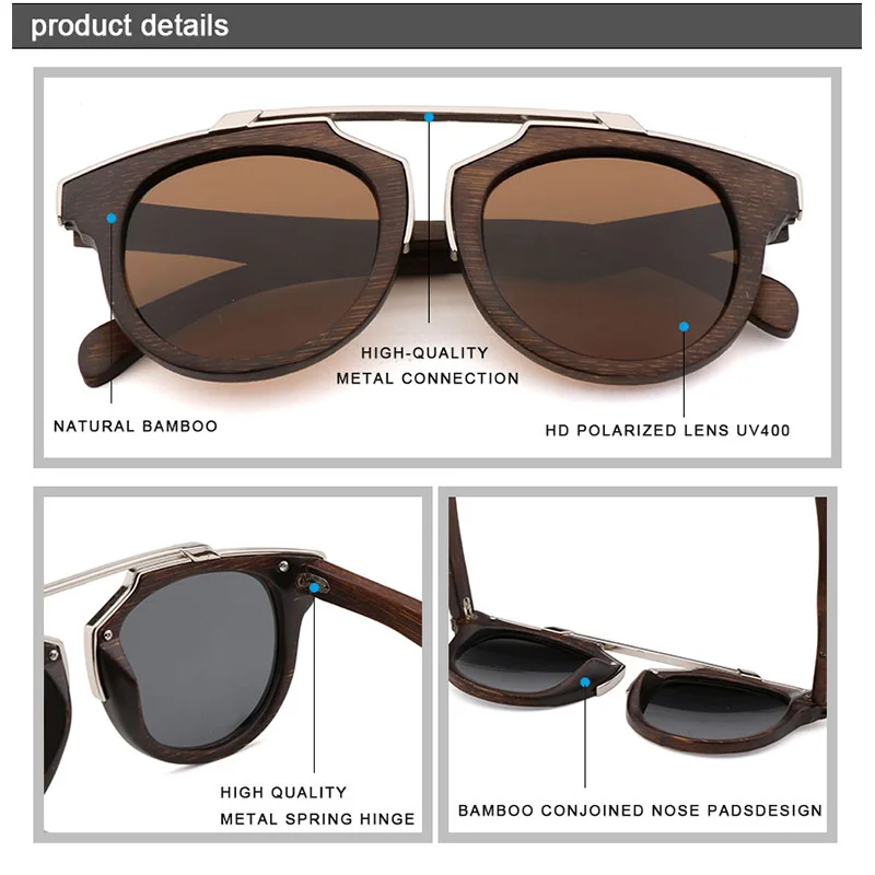 2020 High Quality Luxury Designer Sunglasses Men Driving sunglasses Polarized UV400 Bamboo Wood Sun Glasses Eyewear Dropshipping