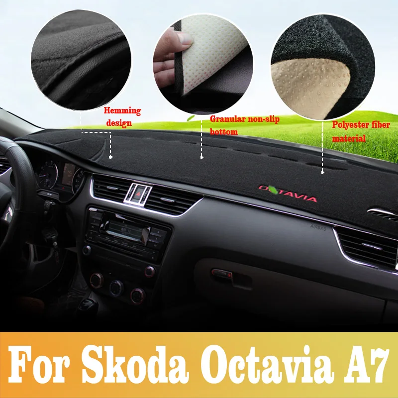 Car Dashboard Cover Mat Sun Shade Pad Instrument Panel Carpets Anti-UV For Skoda Octavia A7 2015 -2019 Accessories