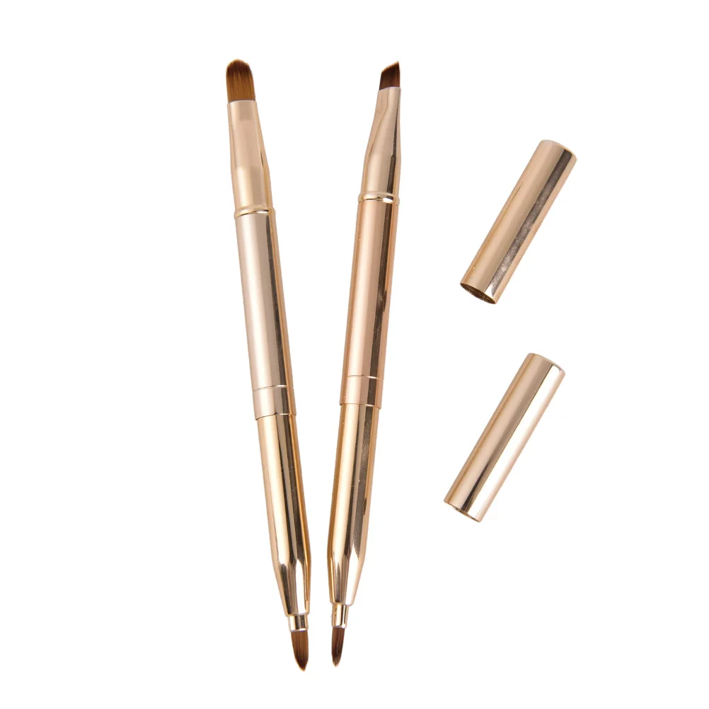 1pcs Gold Make Up Retractable Lip Eye Liner Eyeshadow Foundation Brush Double-headed Makeup Brushes Cosmetics Tool