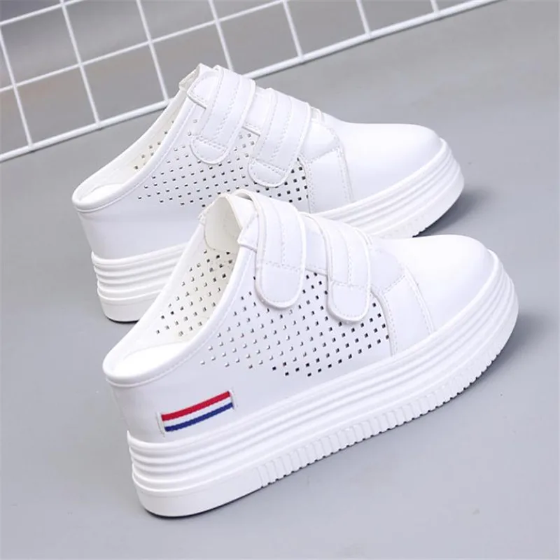 Summer White Korean Version of The Thick-soled Women\'s Vulcanized Shoes Fashion Mesh Breathable Non-slip Baotou Slippers