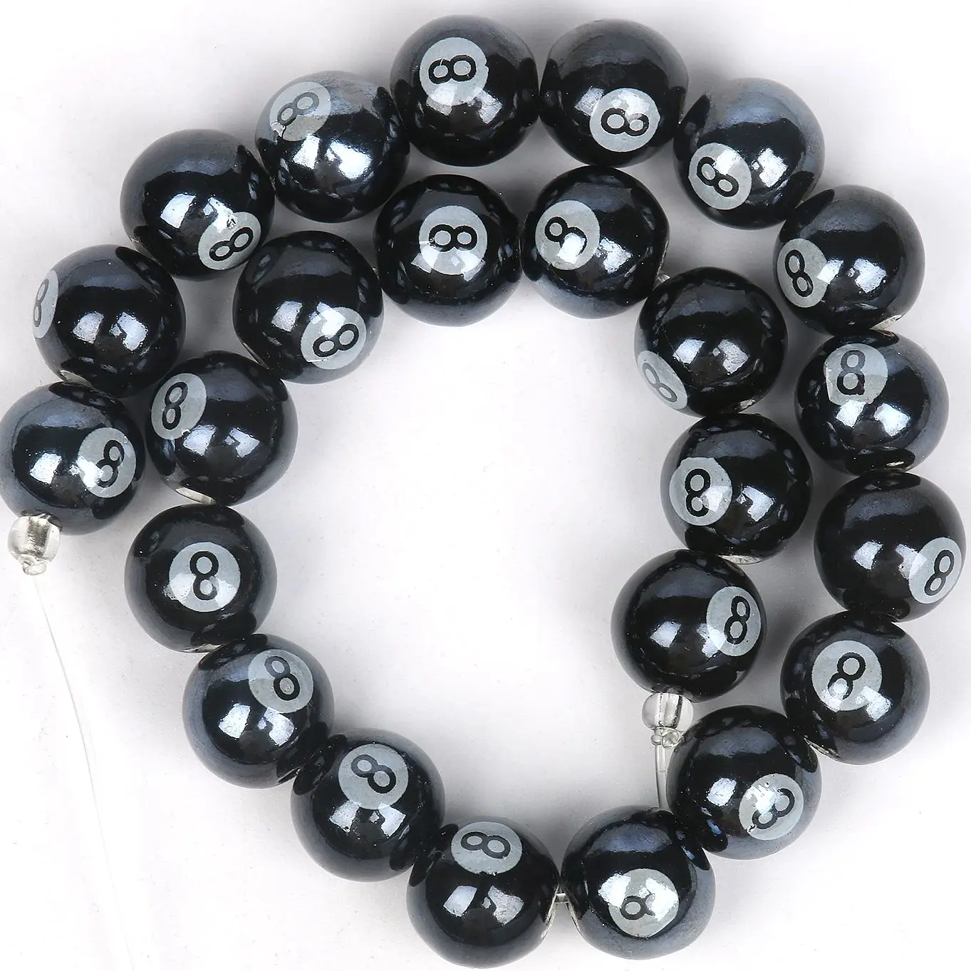 8/10/12mm Billiards Black 8 Word Ceramic Ball Bead Blue Round Porcelain Loose Beads For Jewelry Making Findings Charm Bracelet