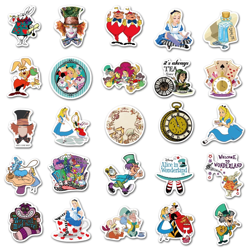 10/30/50PCS Disney Movie Alice in Wonderland Graffiti Stickers Cartoon Decals Laptop Phone Guitar Luggage Toy Sticker for Kids