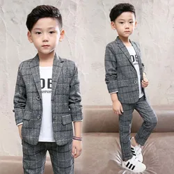 2025 lente Herfst winter Jongens Kleding kinderen Set Plaid Gentleman Top jas + Broek Outfits Pak Tiener 4 8 9 10 11 12 jaar