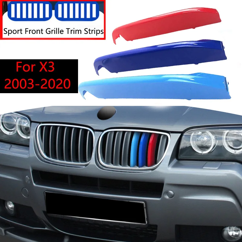 3Pcs Car Grille Trim Strip For BMW X3 E83 F25 G01 2003 2004 2005 2006 2007-2020 Racing Grille Strip Trim Clip Performance M