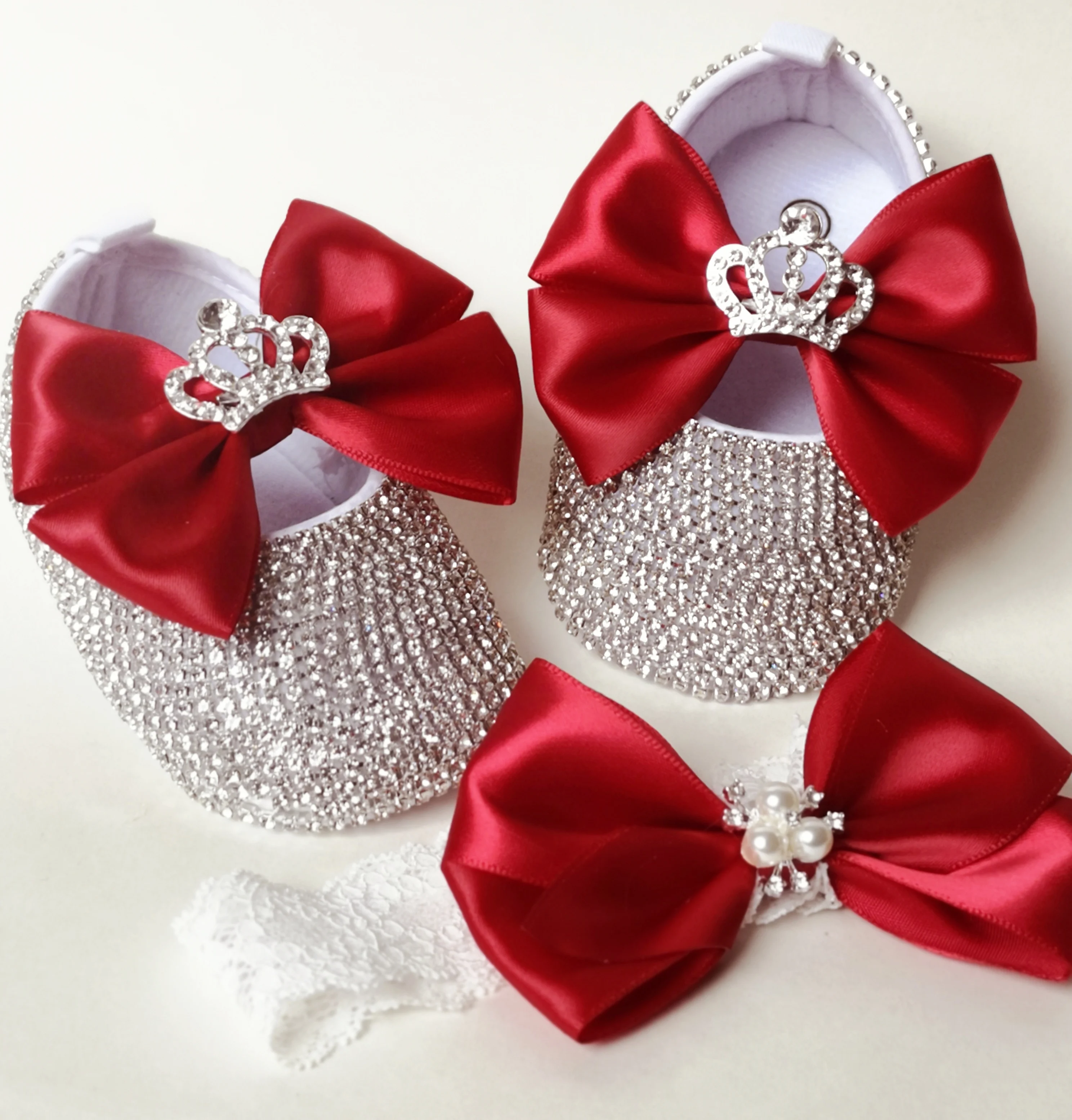 QYFLYXUE Handgemaakte baby's Handpasta Sparkly Diamond, Verjaardagsfeestje Prinses Schoenen