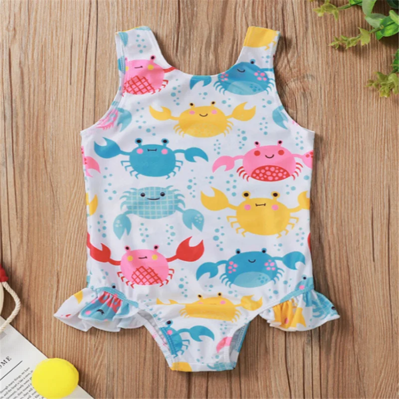 Costume da bagno estivo per bambina neonato con volant stampa Bikini senza maniche costumi da bagno da spiaggia costumi da bagno per vacanze 0-3Y