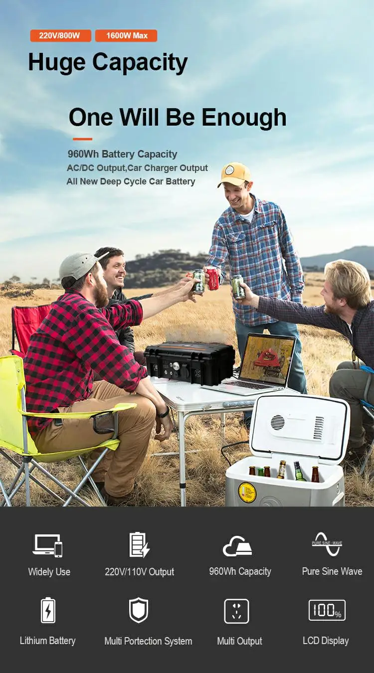 1000W Off Grid Alle In Einem Solar Powered Tragbare Generator mit MPPT Solar Ladegerät und Lithium-Batterie für RV camping Angeln