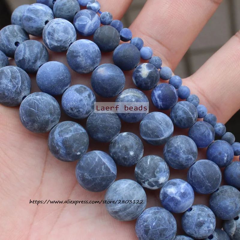 Natural Frost Matte Dark Blue Sodalite Jaspers Stone Beads Natural Loose Beads 15''/ Strand 4-12MM Pick Size For Jewelry Making