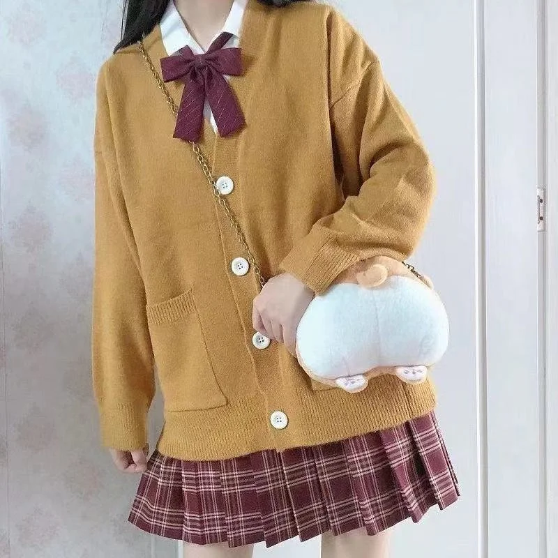 Sweet cute girl knitting sweater lazy college style loose sleeve Harajuku girl JK uniform sweater coat s ~ 2XL школьная форма