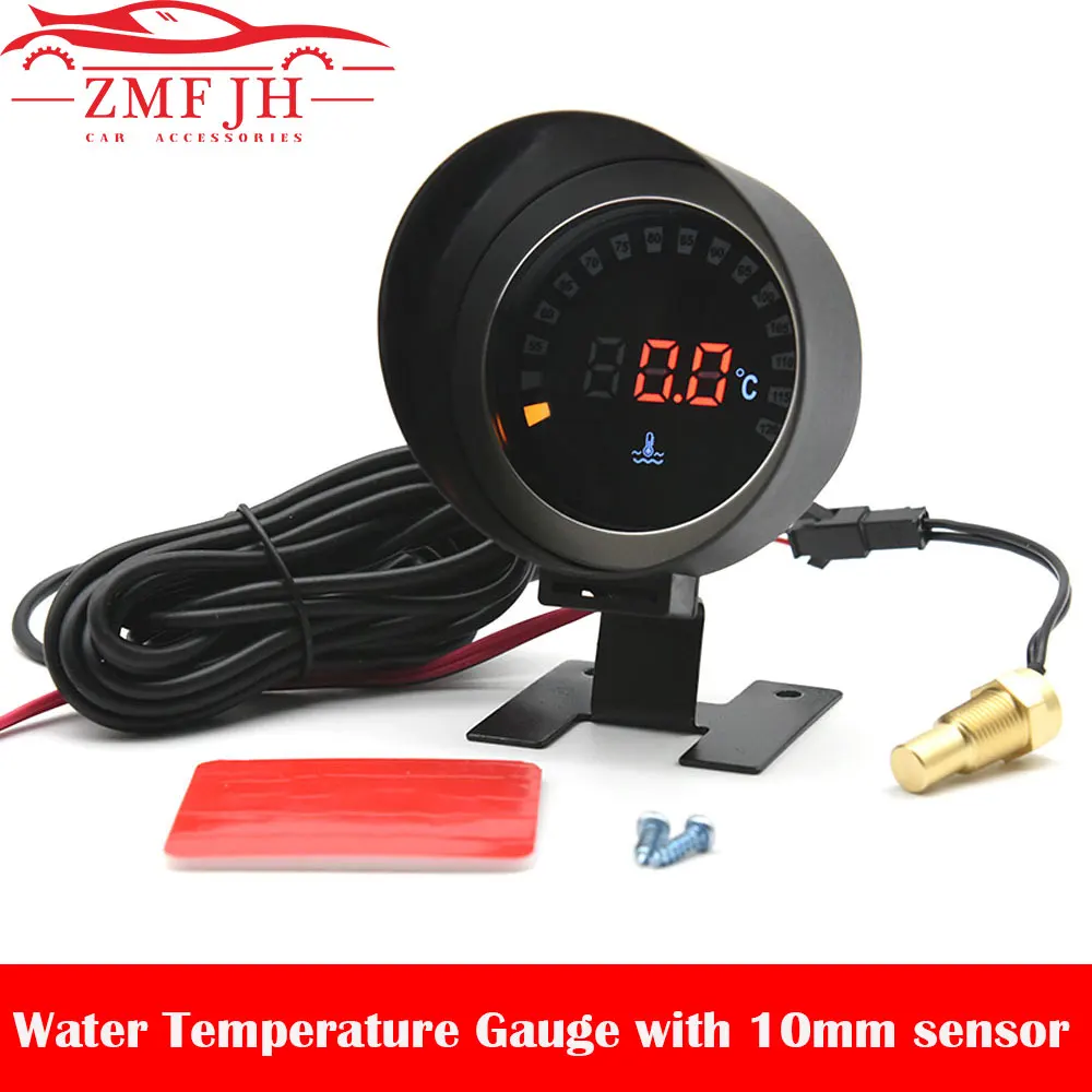 LCD Digital Electric Water temperature Gauge + 10mm water temp sensor adapter Temperature Meter 12V for Car Motorcycle kit black