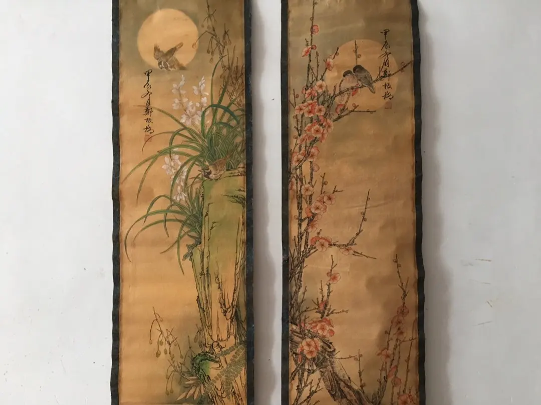 China celebrity painting old scrolls Four screen decorate Meilan bamboo chrysanthemum painting
