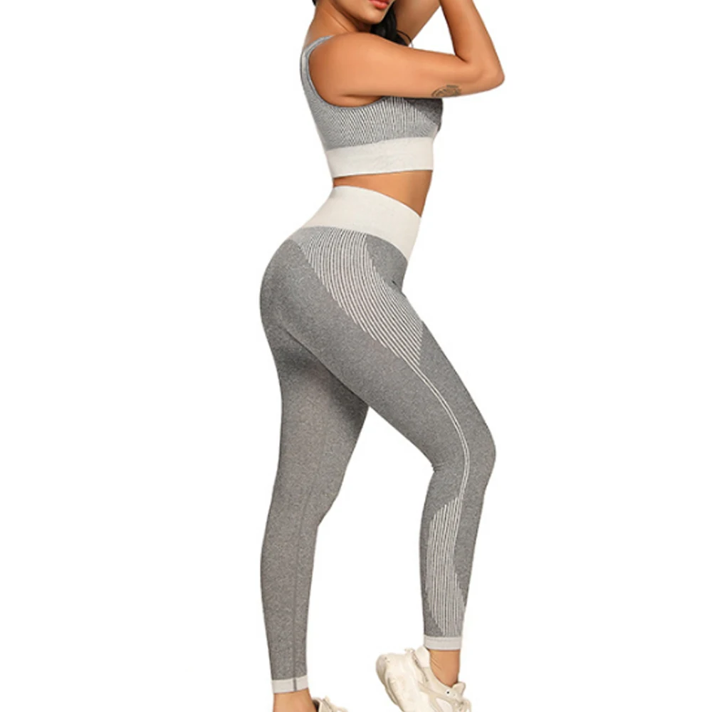 New Women Workout Sets 2 Pieces Tracksuits High Waist Yoga Running Legging And Sport Bra Gym Clothes Outfits Seamless Yoga Sets