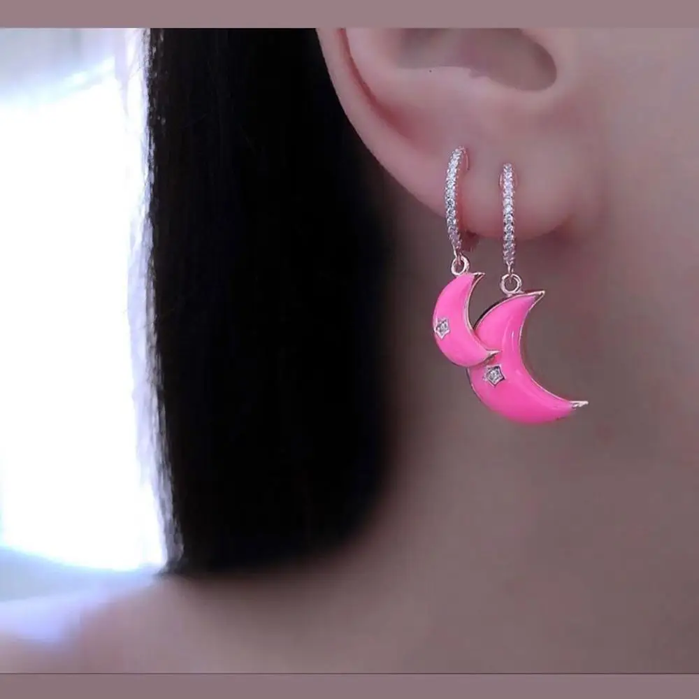 colorful enamel moon dangle earring Neon enamel crescent moon charm Christmas gift fashion jewelry