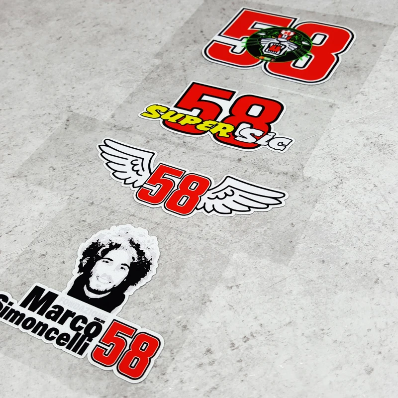 Marco Simoncelli 58 Afro Stickers Vinyl  Motorcycle  Helmet Sticke Road Racing Motorbike Front Windshield  Decals  Dirt Bike