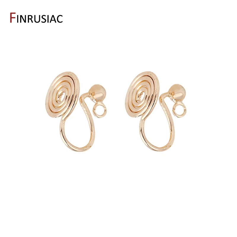 Korean Style Simple 14K Gold Plated Brass Round Ear Clip Earring Hooks For DIY Making No Pierced Earrings Jewelry Material