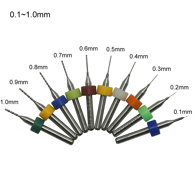 Kit de mèches de PCB de diamètres 3.175mm, outils de coupe de métal pour la gravure de circuits imprimés à la cire d\'abeille 10 pièces de 0.1mm à 2mm