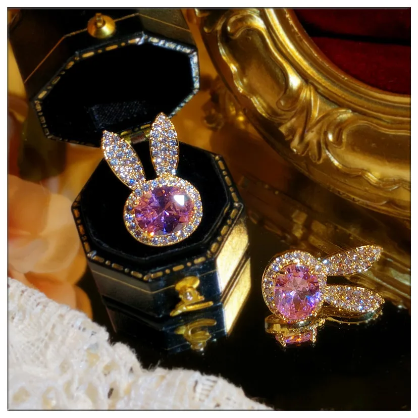 Brooches For Women S925 Rabbit Pink Cubic Zirconia Anti-glare Brooch Collar Pin Clothes Fixed Fine Jewelry  Accessories