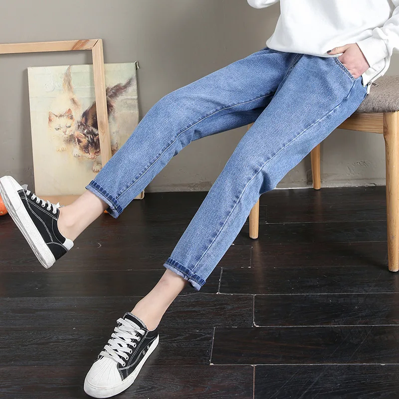 

Washed Stretch Denim Maternity Jeans Elastic Waist Belly Loose Pants Clothes for Pregnant Women Pregnancy Trousers