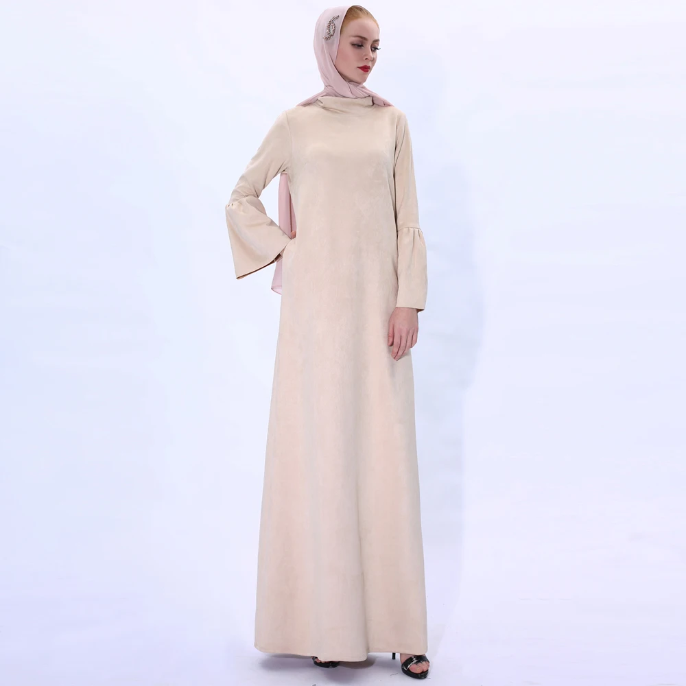 Abito lungo Abaya musulmano in pelle scamosciata abito lungo manica svasata invernale caldo elegante abito arabo Dubai abbigliamento islamico Casual medio oriente