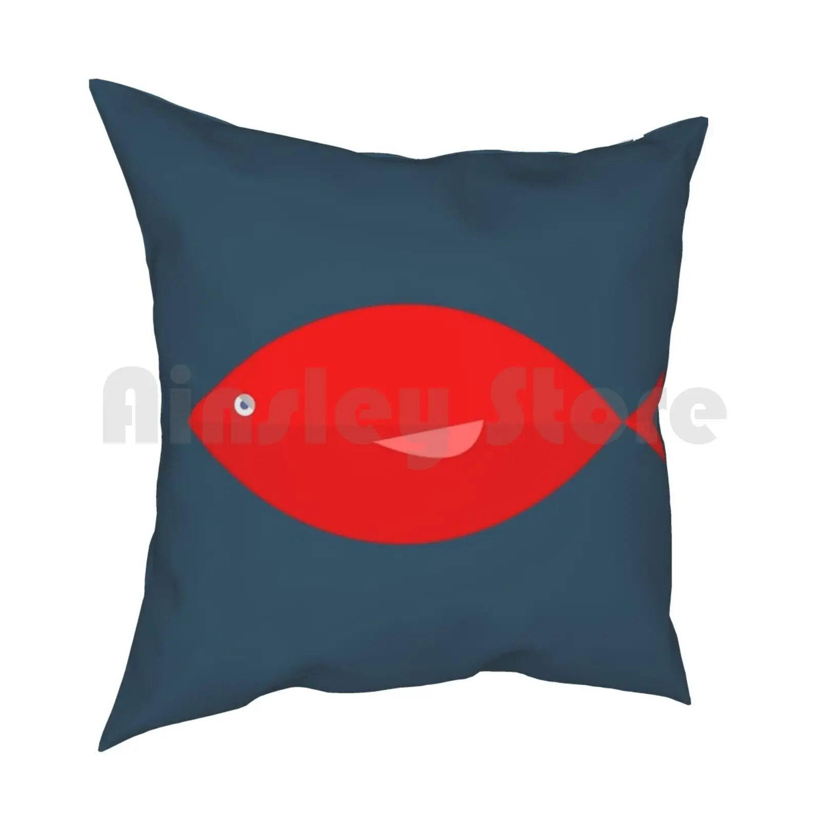 Sleepy Red Fish In A Steel Blue Sea. Minimalist Ocean Design Pillow Case Printed Home Soft Throw Pillow Fish Animals