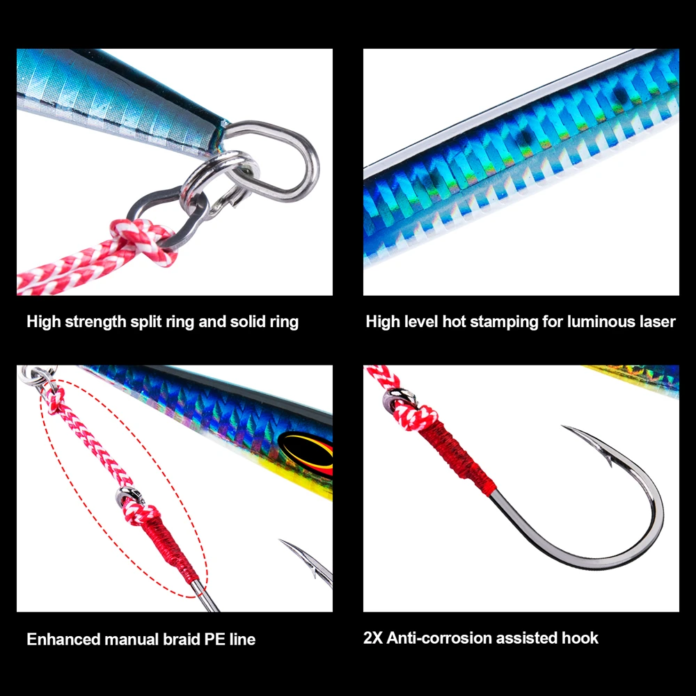 Goture Metal Jig Fishing Lure 80g 100g 150g Luminous 7-Laser Coating Process For Deep Sea Big Fish Accessories