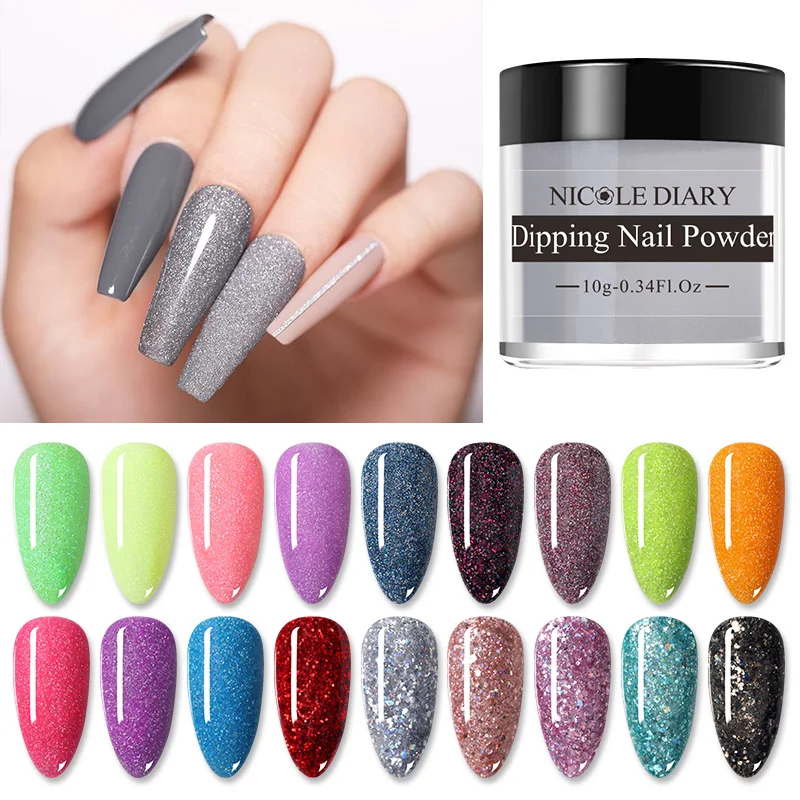 NICOLE DIARY 10g Colorful Acrylic Dip Powder Fast Natural  Dry Nail Art Decoration Glitter Nail Chrome Pigment Dust Long Lasting