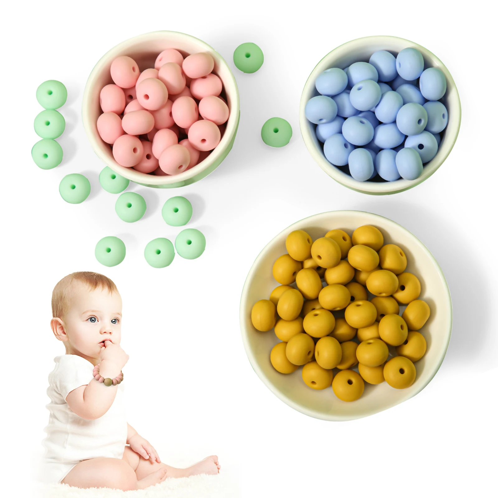 

10 Pc 15mm Silicone Lentil Beads DIY Baby Pacifier Chain Pendant BPA Free Eco-friendly Baby Teether Toys Baby Care Product