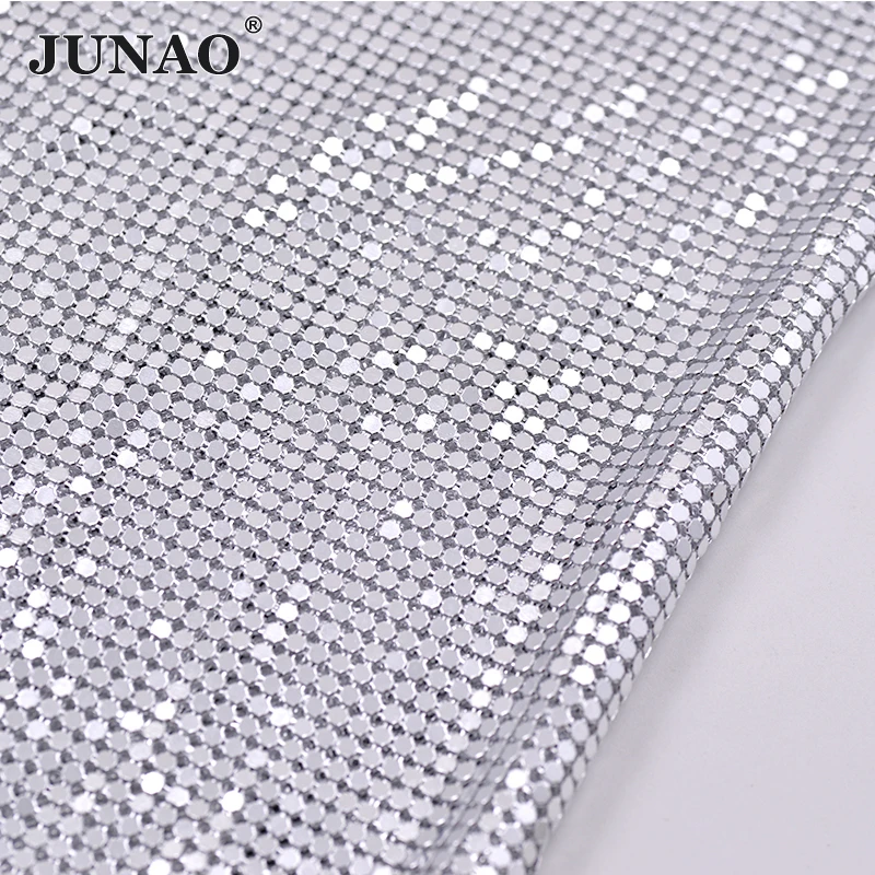 

JUNAO 45*150cm Silver Rhinestone Mesh Trim Crystal Fabric Sewing Metal Trimming Strass Ribbon Banding for DIY Crafts