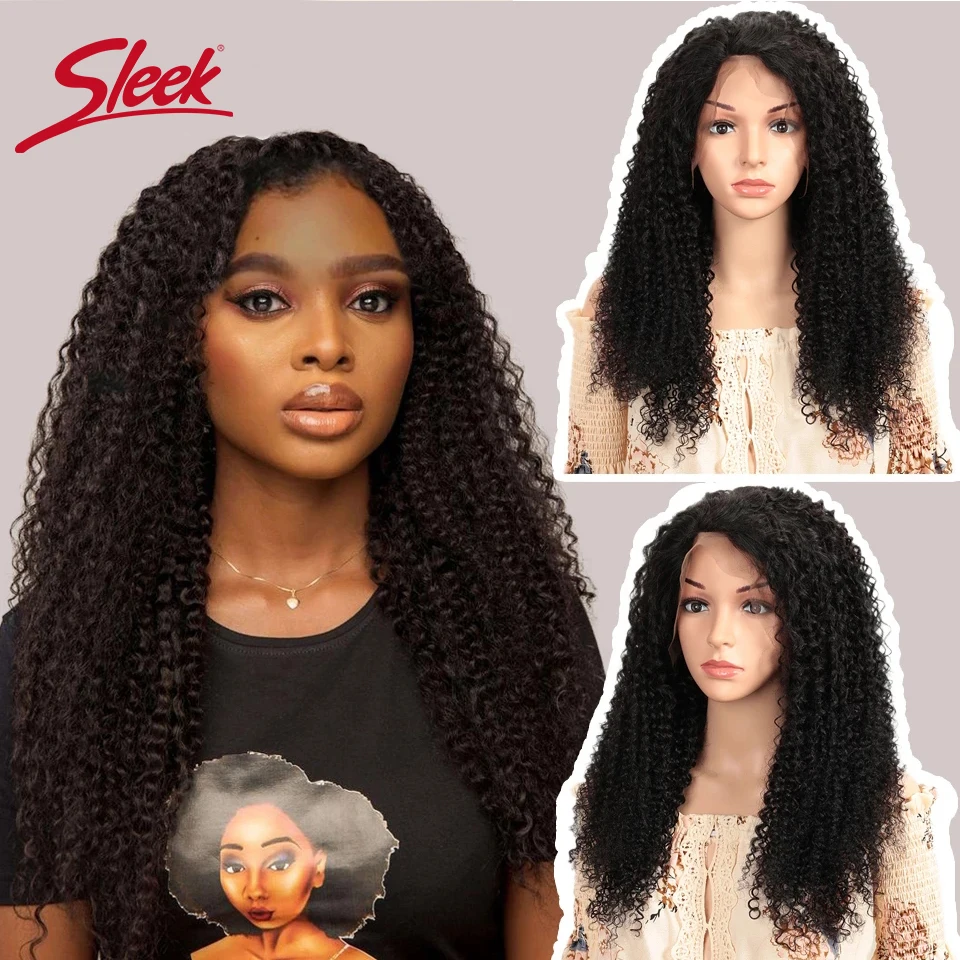 13X4 Lace Frotal Kinky Curly Wig Brazilian Human Hair Wigs 250% Density Lace Black Sleek Remy Pre Plucked With Baby Hair Wigs