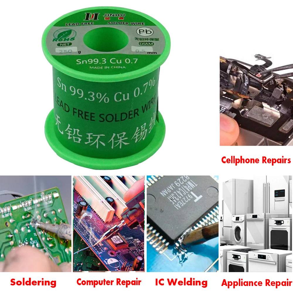 250g Lead-Free Sn99.3 Cu0.7 Solder Wire 0.5mm-2.0 mm Unleaded Lead Free Tin Rosin Soldering Wires for Electrical Solder RoHs