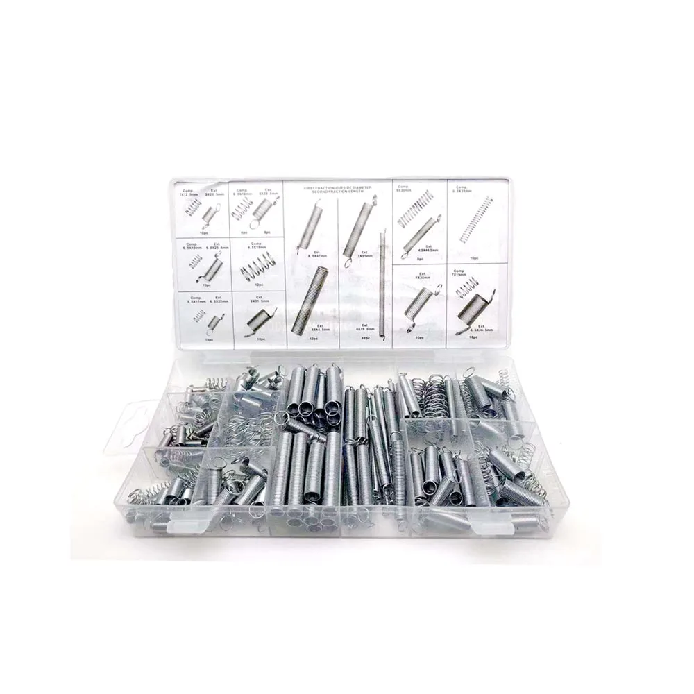 200Pcs Steel Spring Electrical Hardware Spring Set Extension Tension Springs Pressure Suit Metal Assortment Kit Box L=10-79.5mm