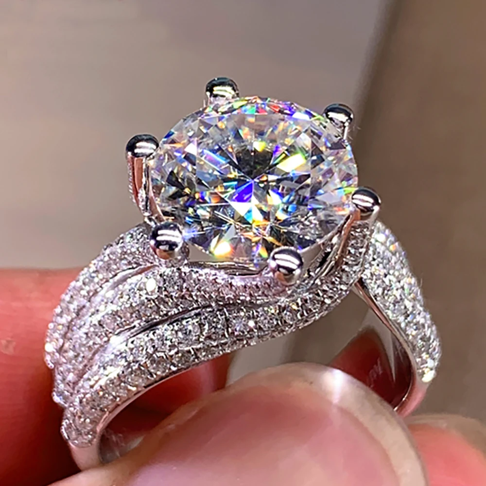 

Custom Solid 10K Au417 White Gold Women Wedding Party Engagement Ring 1 2 3 4 5 Carat Round Moissanite Diamond Ring Spin 3 Rows