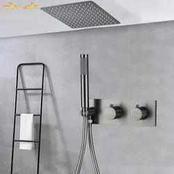 Gun metal  top ceiling 10inch shower set thermostatic bath rainfall bath shower set bathroom matt black constant shower mixer