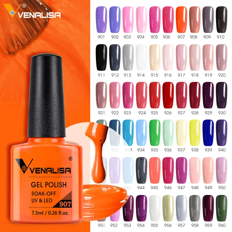 Venalisa Esmalte Gel Esmalte para Unhas, Base Coat, Sem Wipe, Longa Duração, Top Coat, Cor Cobertura Total, Verniz Laca, 7,5 ml