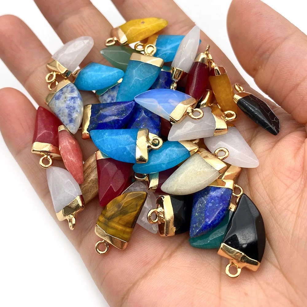 Lapis Lazuli Natural Stone Agate Pendant Malachite Chili Bull Horn Shape Charms for Jewelry Making DIY Necklace Bracelet Earring