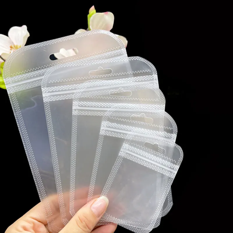 50pcs Thicken Self Sealing OPP Bags Transparent Plastic Storage Pouch with Hang Hole for Jewelry Retail Display Packaging