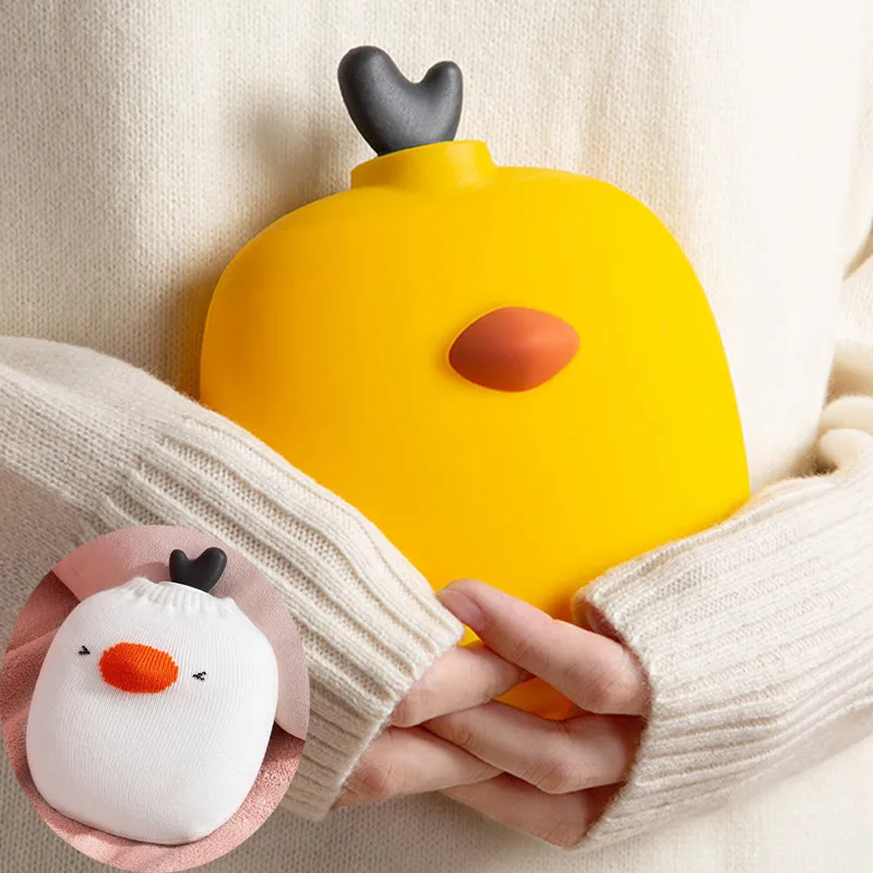 

Silicone Hot Water Bottle Water Injection Hot Water Bag Explosion-proof Knit Hand Foot Warmer Cute Chicken Penguin Warm Hand Bag