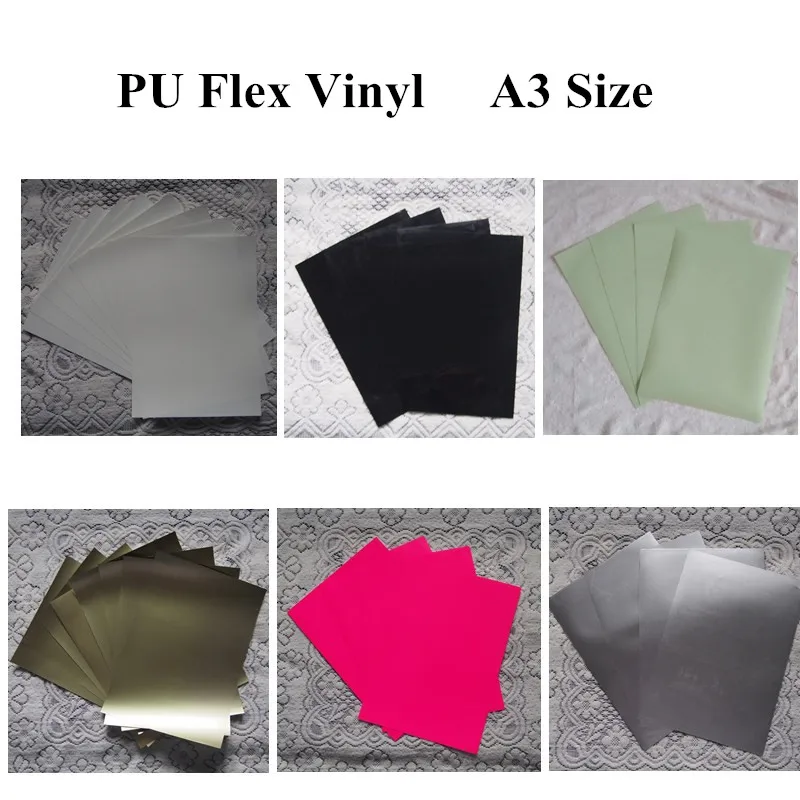 

(A3*8pcs) PU Flex With Glue Film Heat Transfer Paper Vinyl Iron On Vinyl for T shirts Heat Press Vinyl Transfer White/Gold/Pink