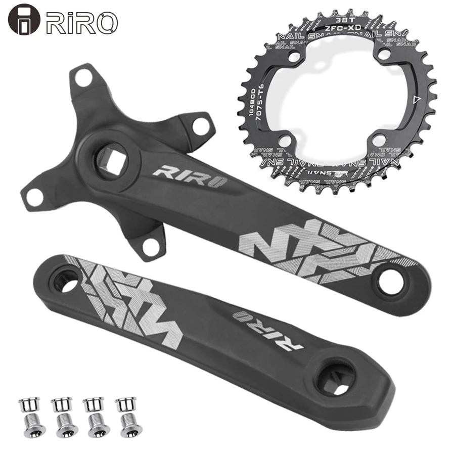 RIRO Bicycle Crankset 104BCD Mountain Bike Square Hole MTB Crank Aluminum Alloy 170/175mm Narrow Wide Single Disc 32/34/36/38T