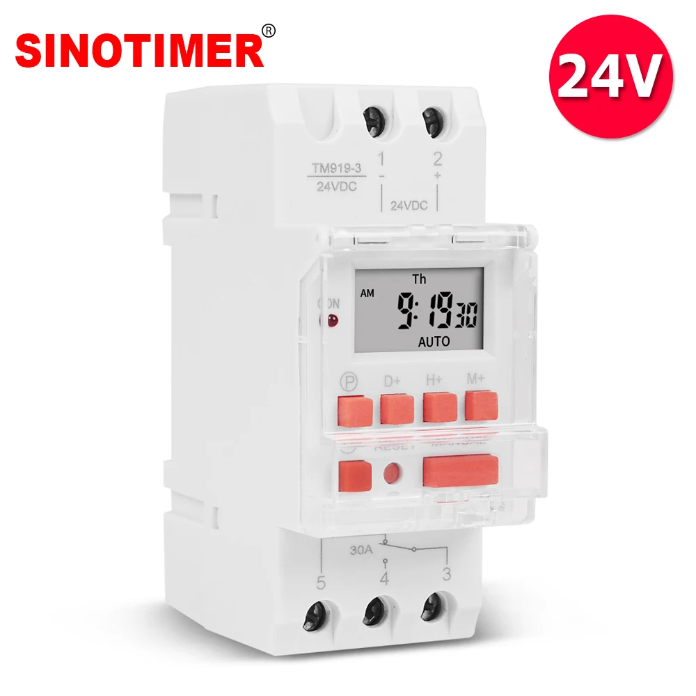 TM919 DC 24V 30A Digital LCD Timer Time Relay Programmer for Pool/Gate/Sprinklers Control with 1NO 1NC